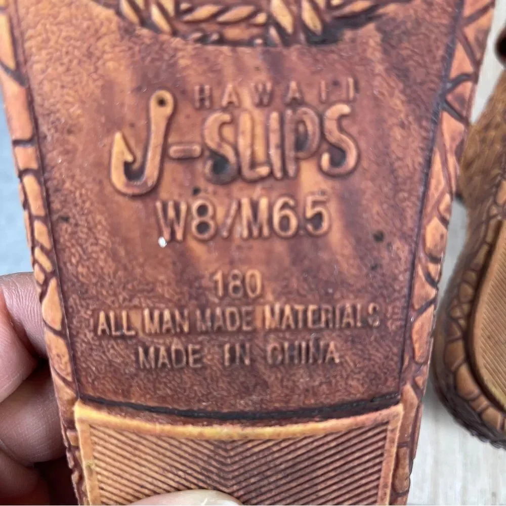 Hawaii J Slips Sandals Brown Tiki Textured Unisex Slip Ons Mens 6.5 Womens 8